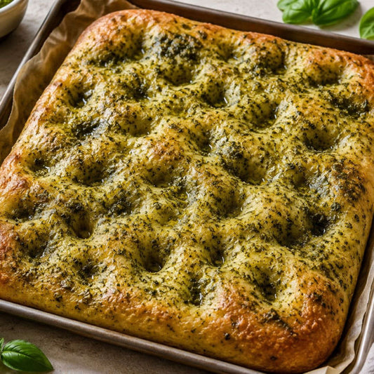 Recette de focaccia au pesto de basilic frais bio