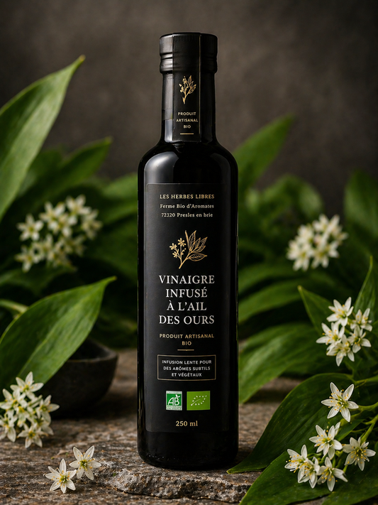 Vinaigre bio à l’ail des ours artisanal, élaboré à partir d’ail des ours issu de l’agriculture biologique.

Infusion naturelle aux notes végétales et fraîches, idéale pour assaisonner salades, légumes rôtis, marinades et recettes gastronomiques. Produit fermier fabriqué artisanalement en France.
